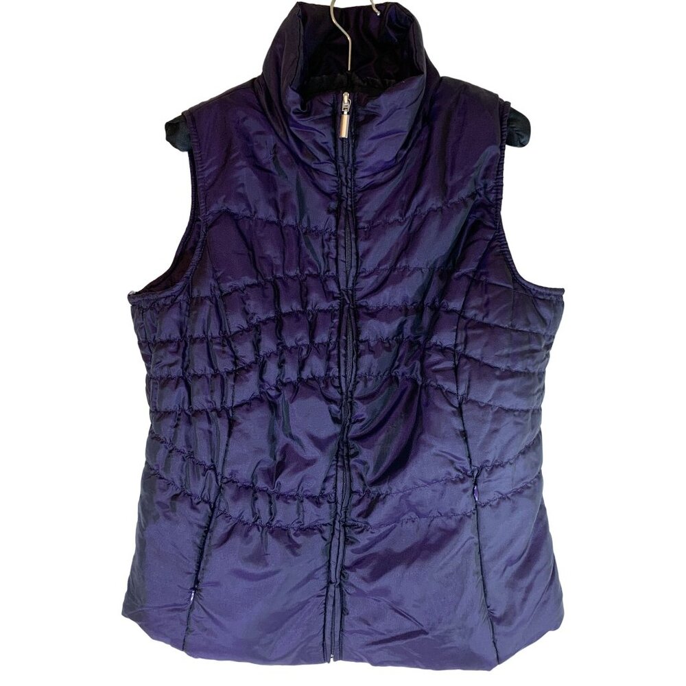 Jane Ashley Womens Size S Quilted Puffer Vest Purple Sleeveless Full Zip Pockets